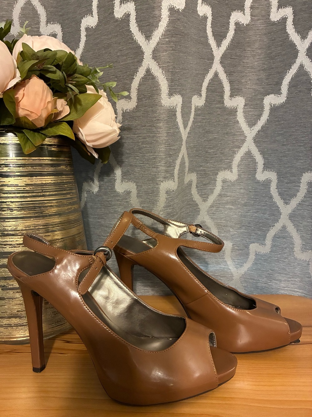 Worthington Tan Peep-Toe Slingback High Heels